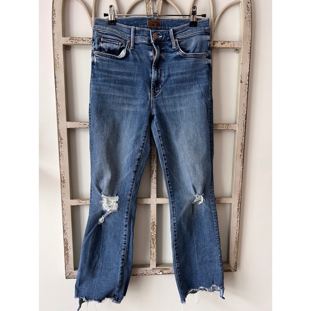 MOTHER Medium Blue Distressed Ankle Crop Jeans - Picture 3 of 9